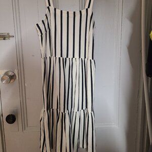 Loft Petite Striped Tiered Square Neck Dress